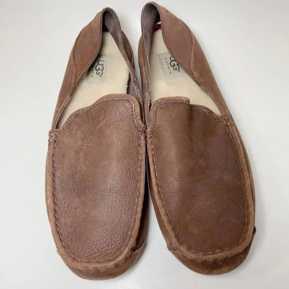 Ugg Mens Size  10 Suede Dark Brown Moccasin Slippers - Picture 4 of 9